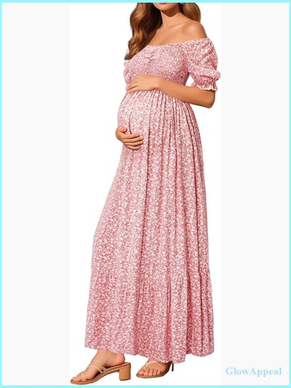 Maternity Maxi Dress Off Shoulder Smocked Top A-Line Casual Summer